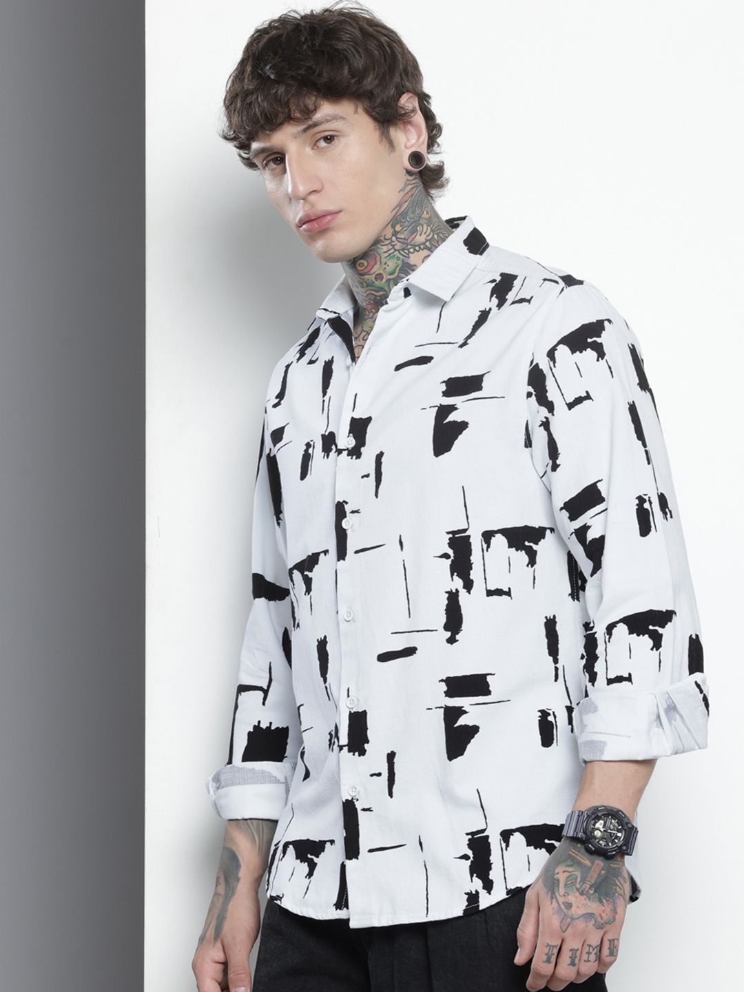 Men's White Regular Fit Printed Casual Shirt