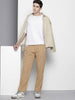 Men's Light Khaki Regular Fit Textured Casual Trouser