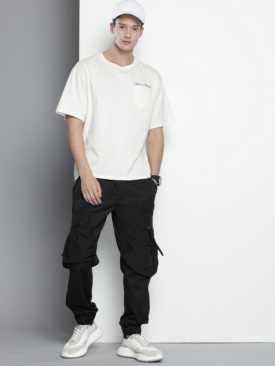 Men's Black Relaxed Fit Textured Casual Jogger