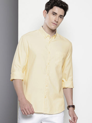 Men's Yellow Slim Fit Solid Casual Shirt