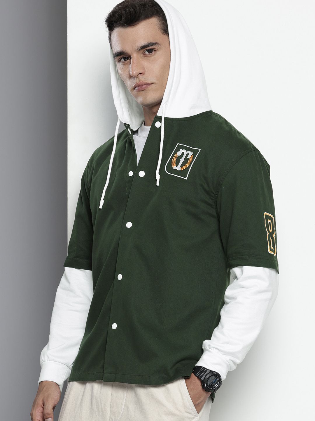 Men's Green Regular Fit Graphic Printed Street Wear Shirt