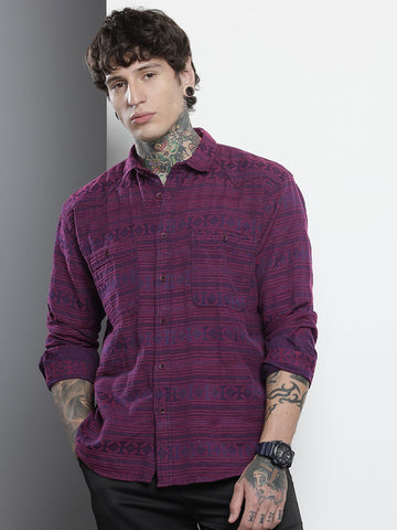 Men's Pink Relaxed Fit Textured Casual Shirt