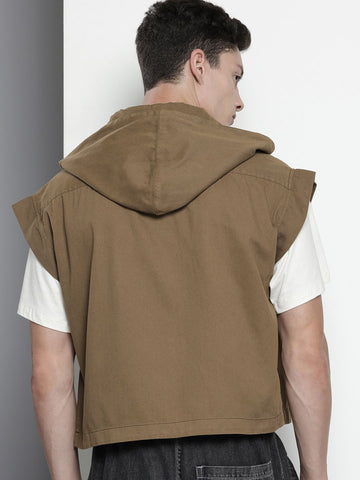 Men's Olive Oversized Fit Solid Korean Street Shirt