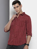 Men's Maroon Slim Fit Striped Casual Shirt