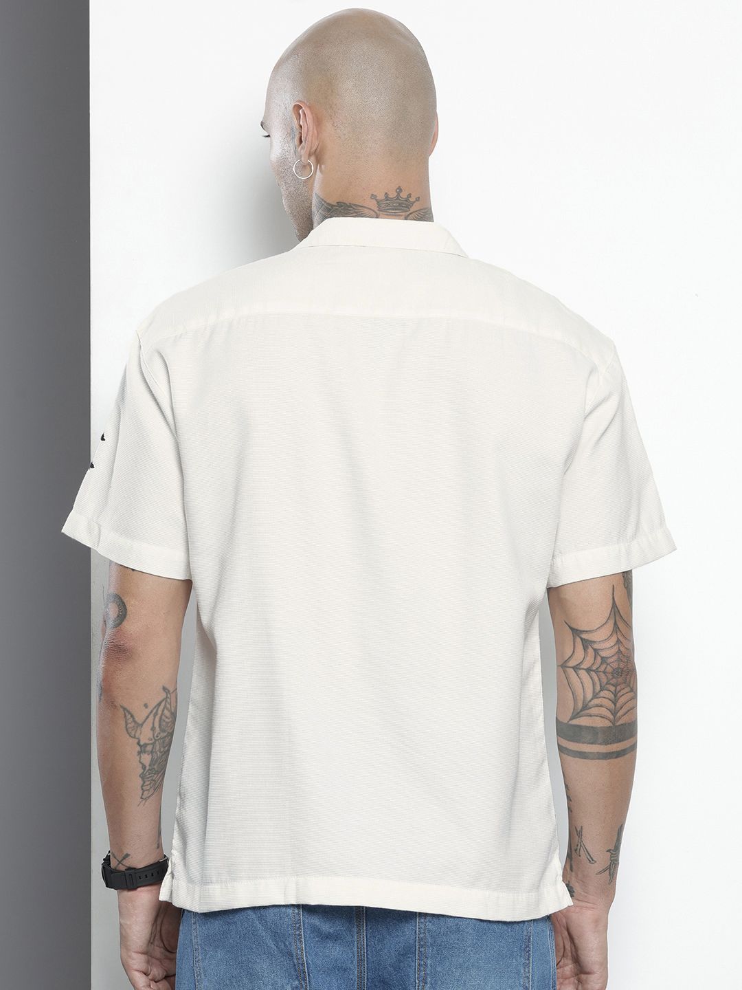 Men's White Relaxed Fit Embroidered Resort Wear Shirt