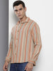 Men's Brown Relaxed Fit Striped Textured Shirt