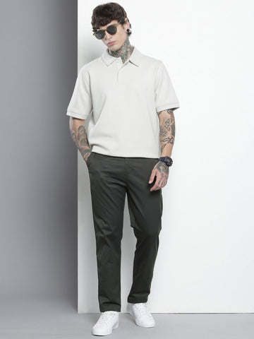 Men's Grey Regular Fit Casual Trousers