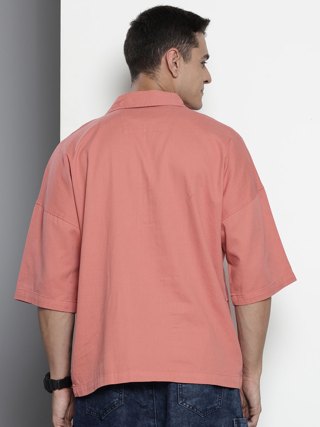 Men's Pink Oversized Solid Street Wear Shirt