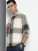 Men's Cream Relaxed Fit Textured Casual Shirt