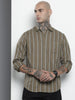 Men's Olive Slim Fit Striped Casual Shirt