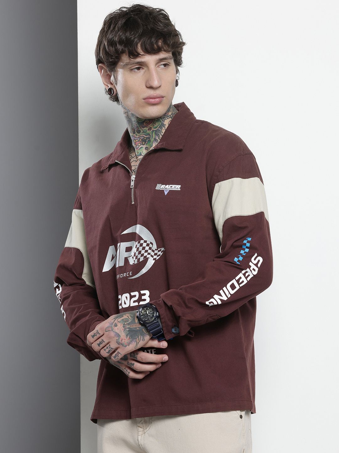 Men's Maroon Regular Fit Graphic Printed Street Wear Shirt