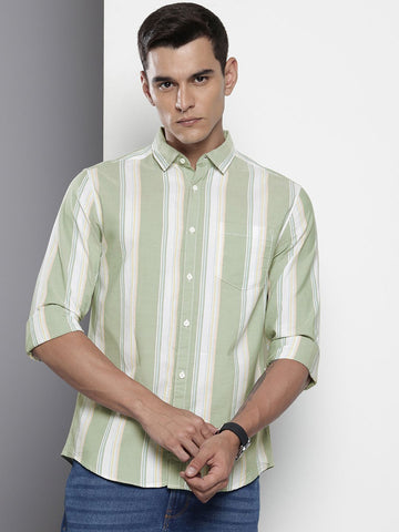 Men's Green Slim Fit Striped Striped Shirt