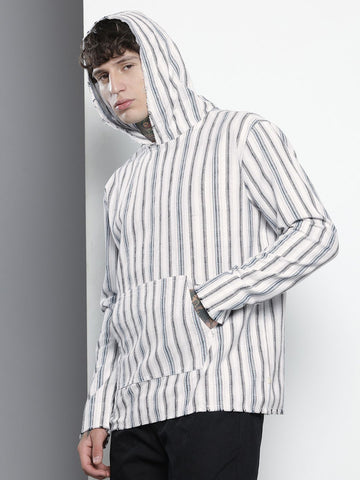 Men's Grey Relaxed Fit Striped Bohemian Shirt