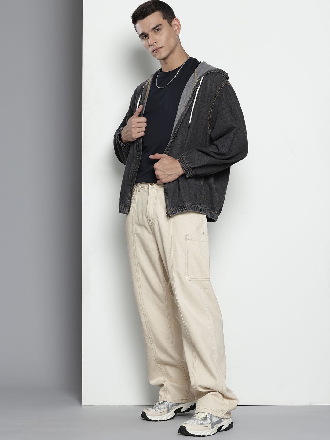 Men's Off White Wide Leg Fit Utility Jeans