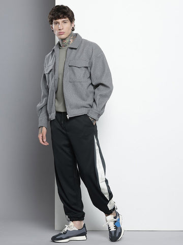 Men's Black Loose Fit Textured Street Wear Jogger