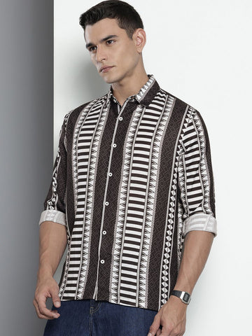 Men's Black Relaxed Fit Printed Resort Wear Shirt