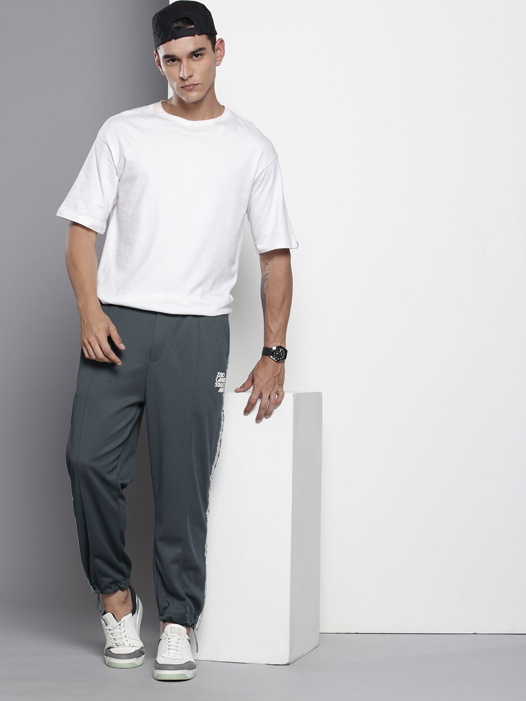 Men's Grey Relaxed Fit Street Joggers