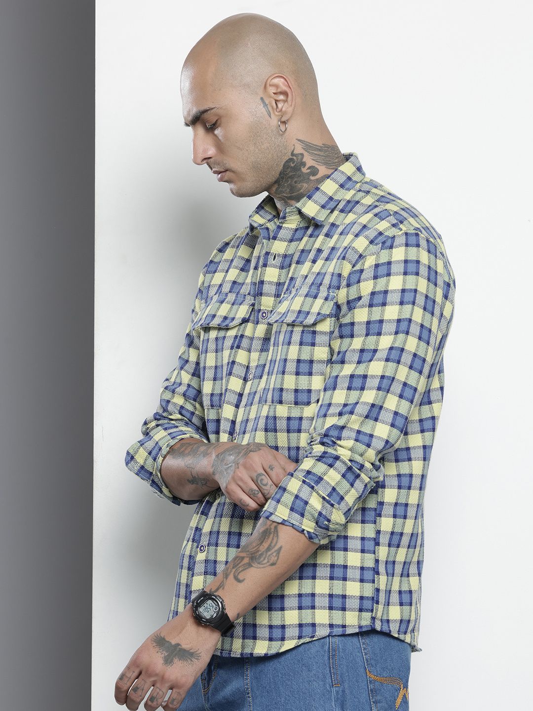 Men's Orange Relaxed Fit Checked Casual Shirt