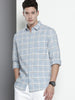 Men's Blue Slim Fit Checked Casual Shirt