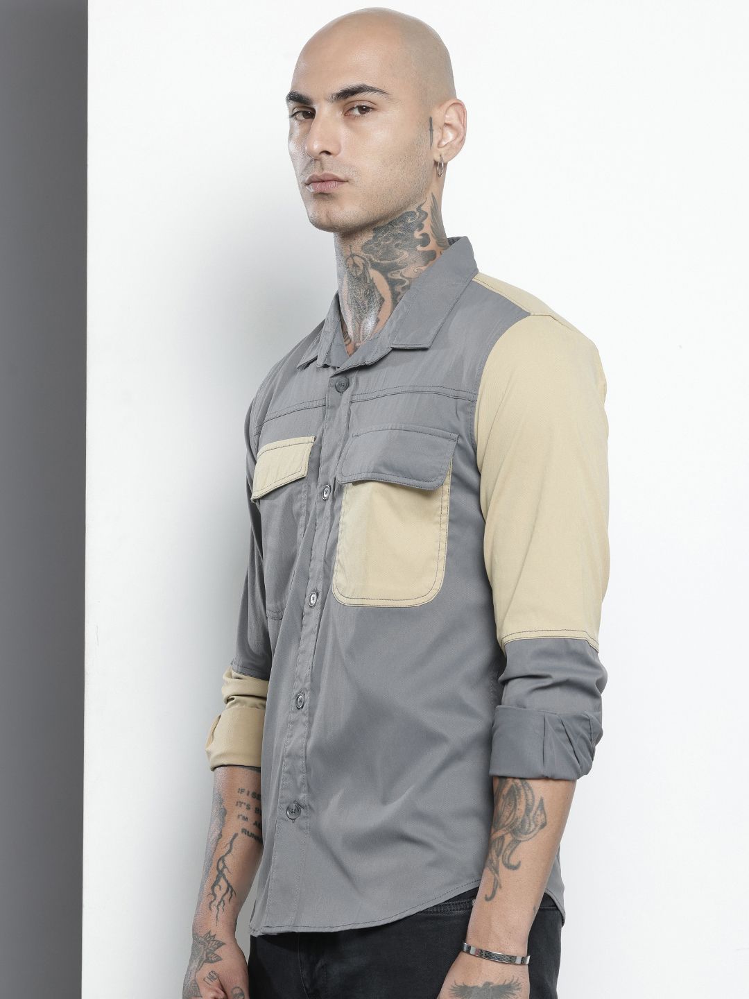 Men's Grey Regular Fit Solid Street Shirt