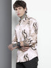 Men's Cream Slim Fit Printed Party Wear Shirt