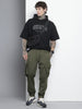 Men's Olive Relaxed Fit Textured Cargo Joggers