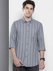 Men's Grey Slim Fit Striped Casual Shirt