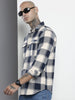 Men's Navy Blue Regular Fit Checked Casual Shirt