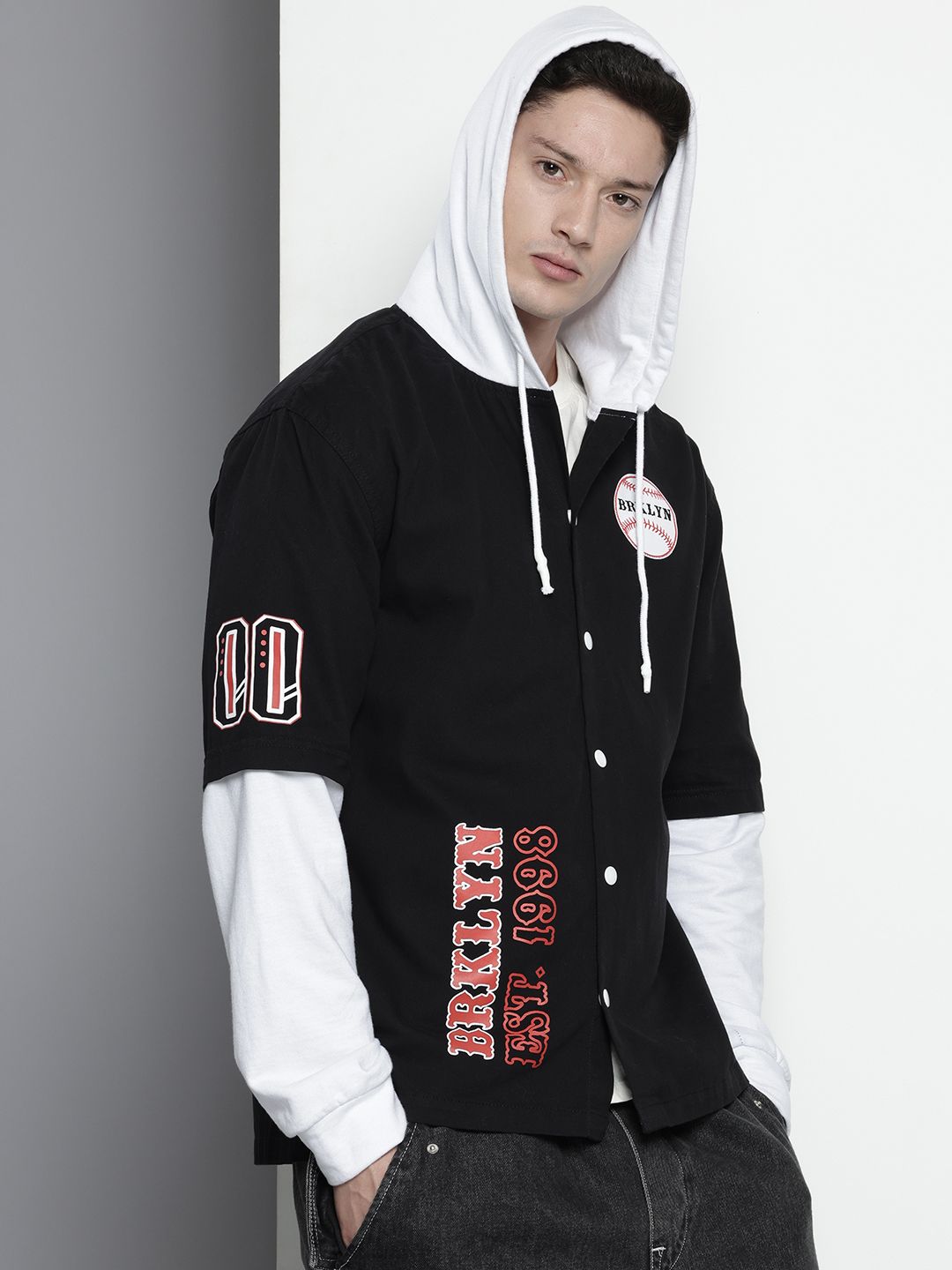 Men's Black Regular Fit Graphic Printed Street Wear Shirt