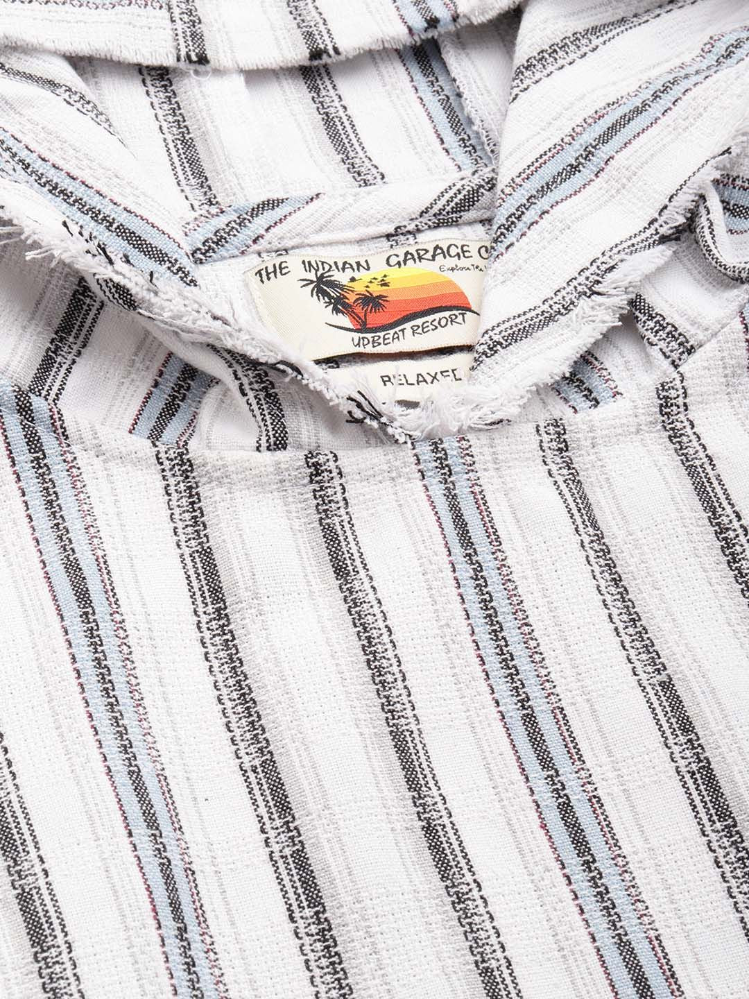 Men's Grey Relaxed Fit Vertical Stripes Resort Wear Shirt