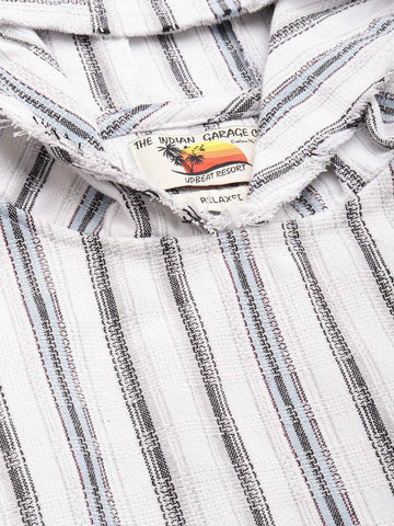 Men's Grey Relaxed Fit Striped Bohemian Shirt