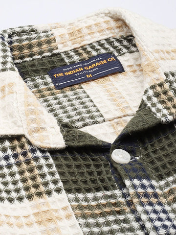 Men's Cream Relaxed Fit Textured Casual Shirt