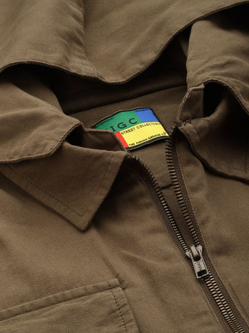 Men's Olive Oversized Fit Solid Korean Street Shirt