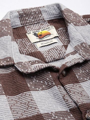 Men's Brown Relaxed Fit Checked Textured Shirt