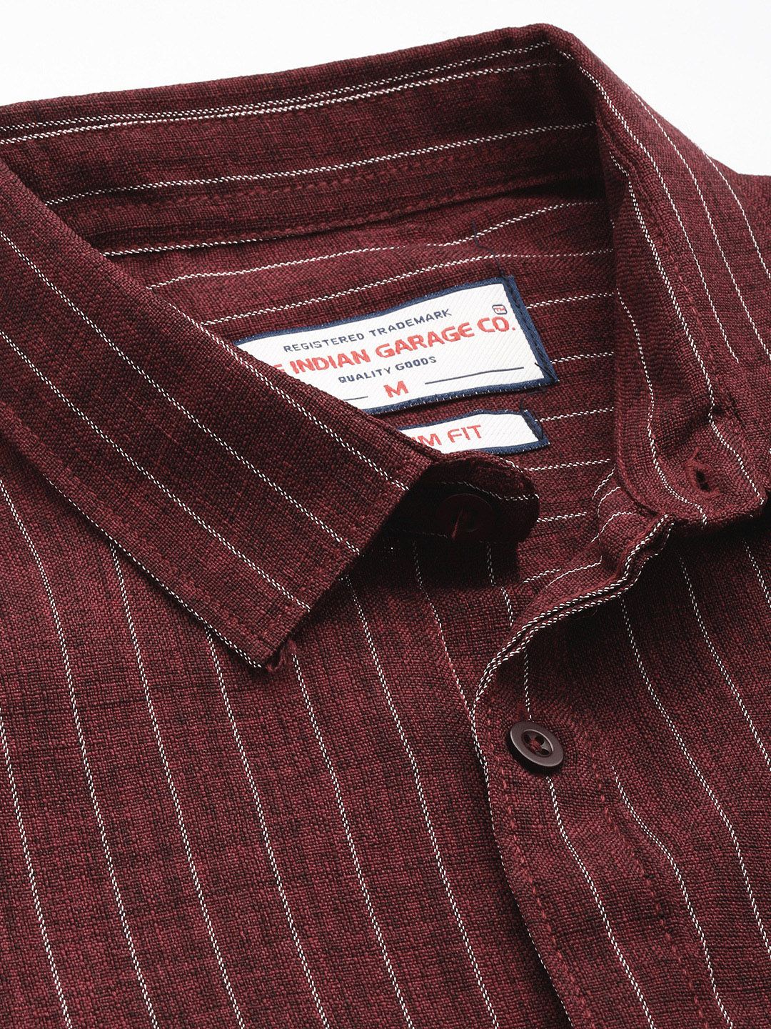 Men's Maroon Slim Fit Striped Casual Shirt