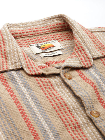 Men's Brown Relaxed Fit Striped Textured Shirt