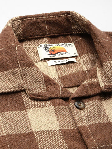 Men's Brown Relaxed Fit Checked Textured Shirt