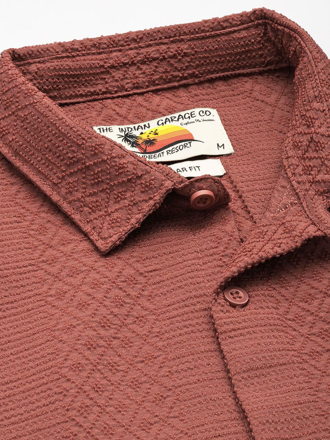 Men's Rust Regular Fit Solid Textured Shirt
