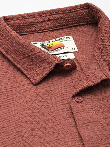 Men's Rust Regular Fit Solid Textured Shirt