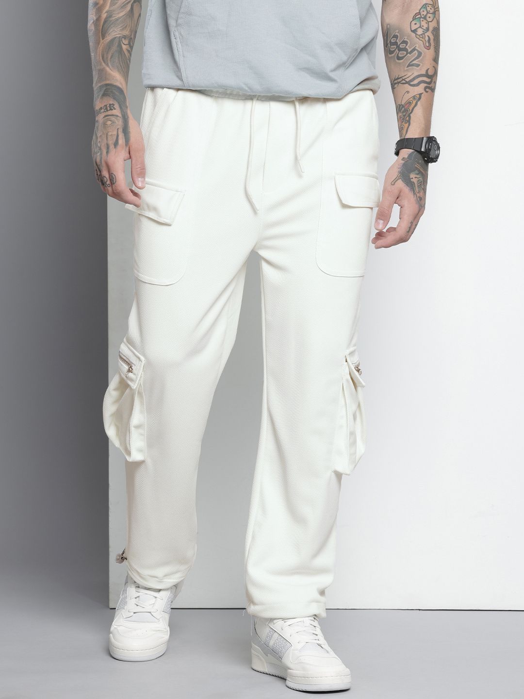 Men's White Relaxed Fit Street Joggers