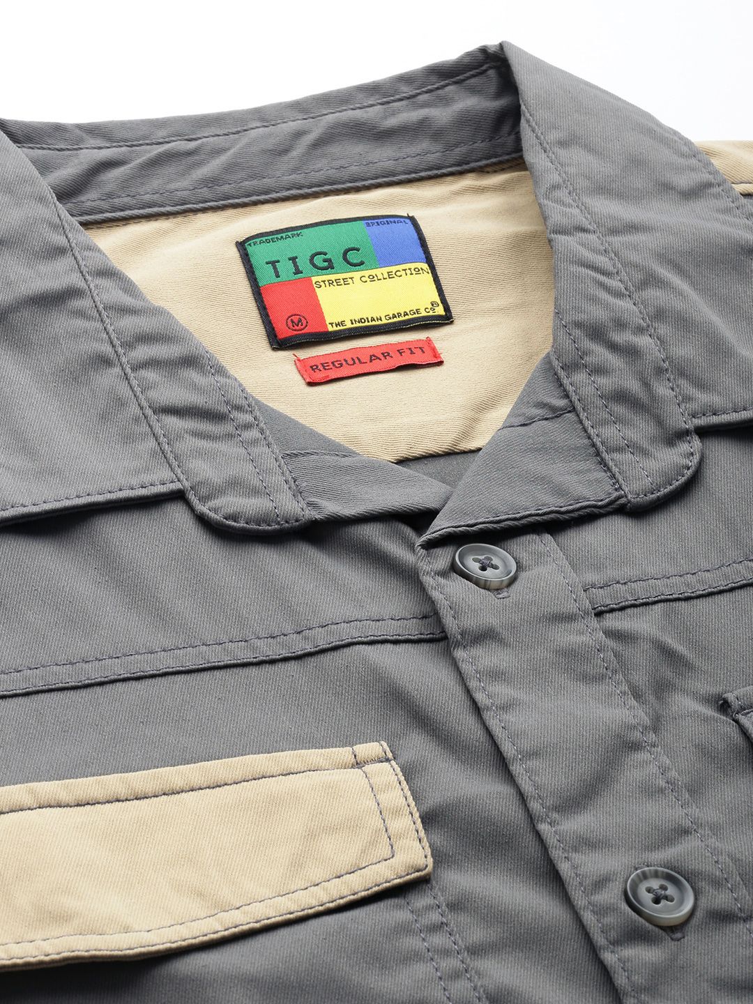 Men's Grey Regular Fit Solid Street Shirt