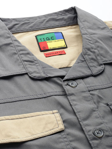 Men's Grey Regular Fit Solid Street Shirt
