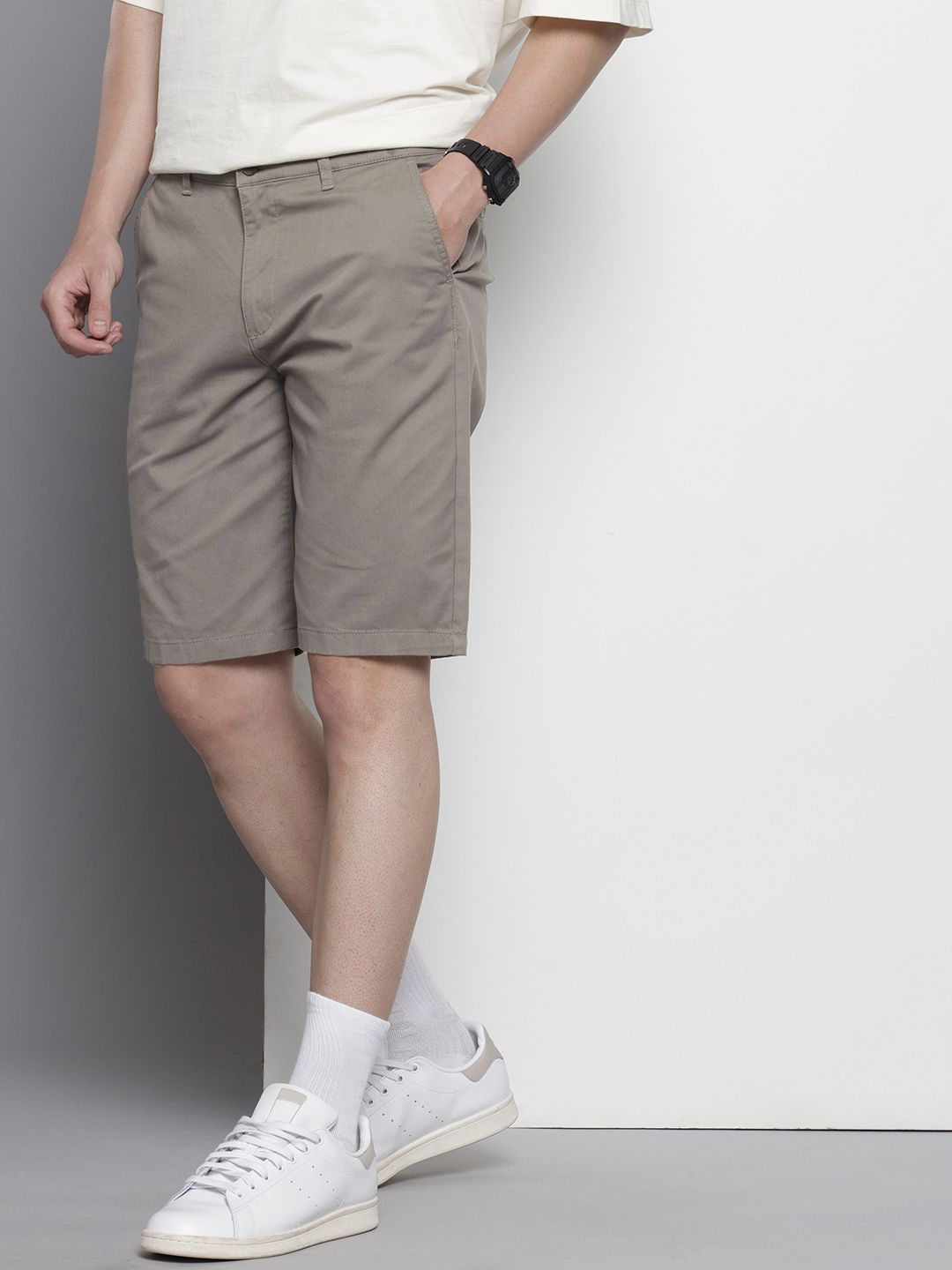 Men's Grey Regular Fit Solid Casual Shorts