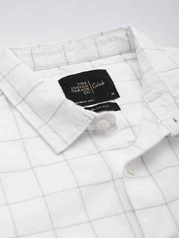 Men's White Slim Fit Checked Casual Shirt
