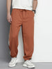 Men's Brown Relaxed Fit Textured Baggy Joggers