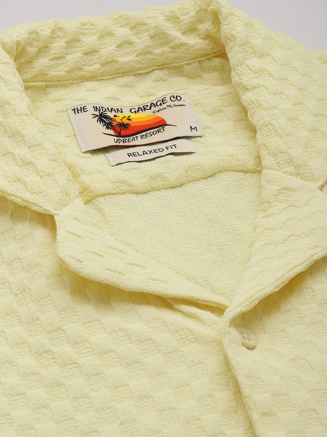 Men's Yellow Relaxed Fit Solid Textured Shirt