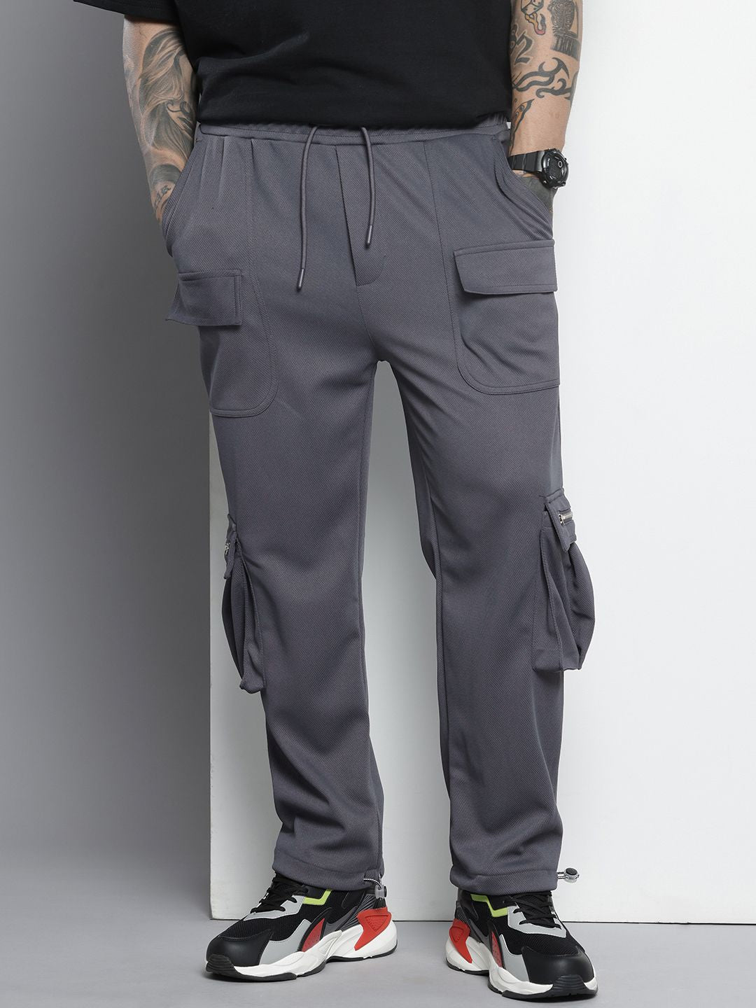Men's Grey Relaxed Fit Street Joggers
