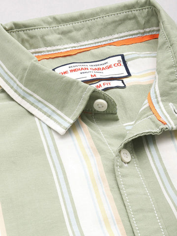 Men's Green Slim Fit Striped Striped Shirt