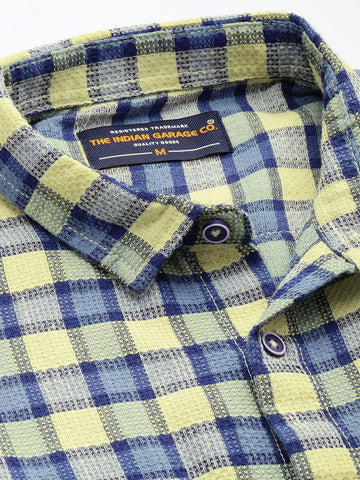 Men's Orange Relaxed Fit Checked Casual Shirt