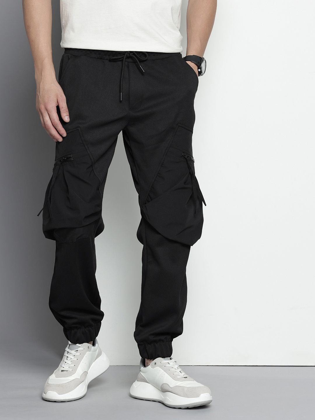 Men's Black Relaxed Fit Textured Casual Jogger